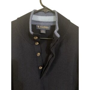 Brooks Brothers Extra Fine Italian Merino Wool Sweater Navy 1/4 Button Up Mens M